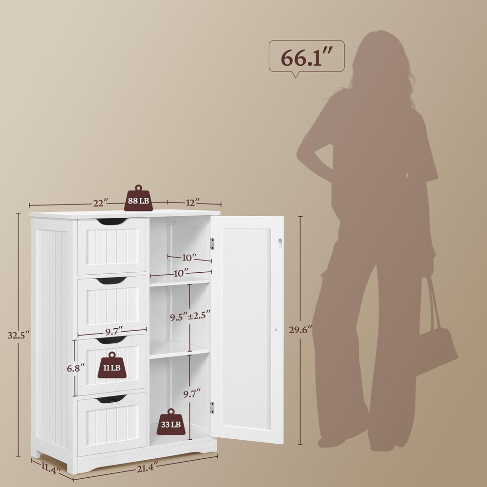 Yaheetech Small Bathroom Storage Cabinet with 4 Drawers & Door, White | F...