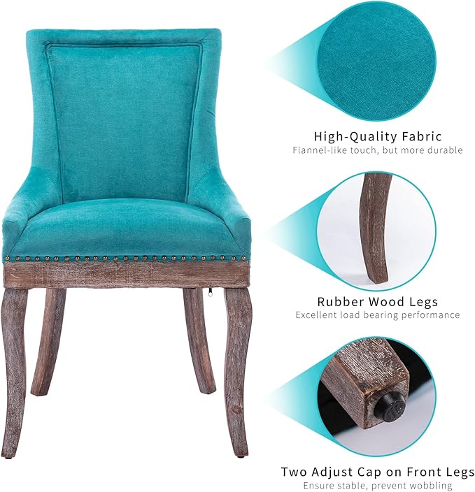 Teal Dining Chairs Set of 2, Kitchen & Dining Room Chairs, Fabric Upholst...