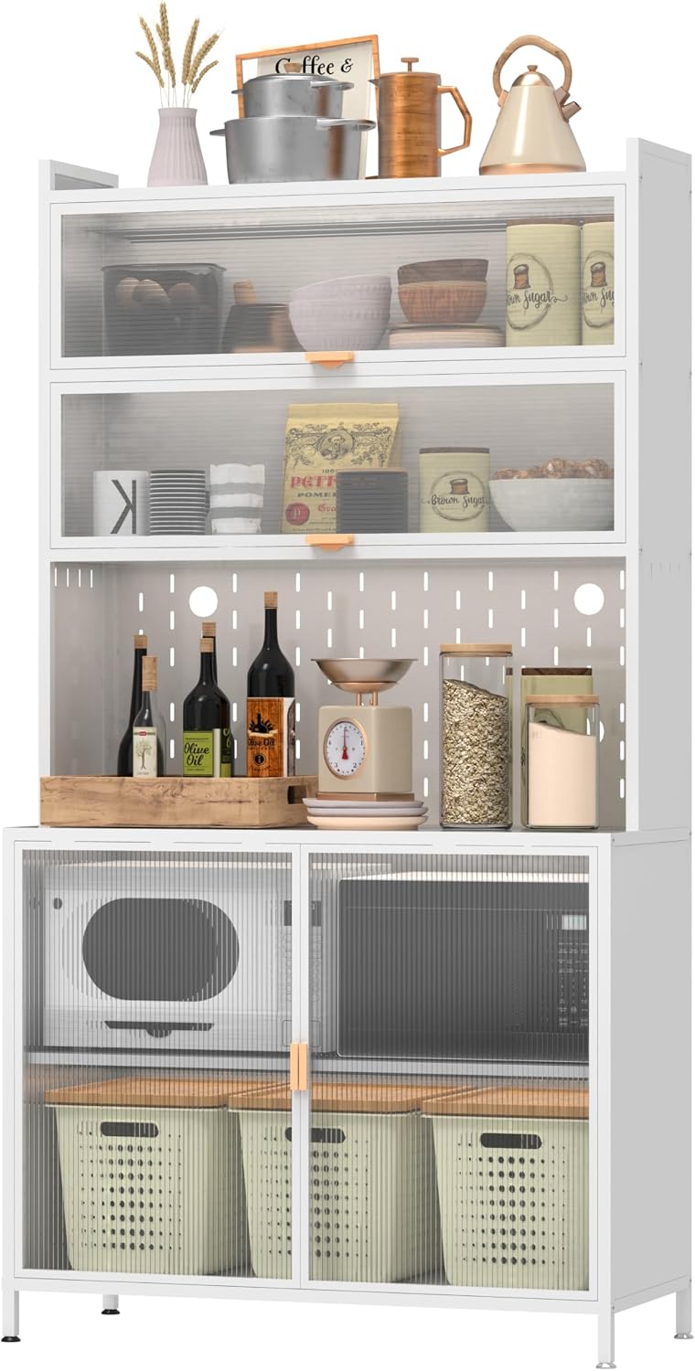 73" Metal Kitchen Pantry Cabinet with Flip Door - 6-Tier Storage Hutch w...