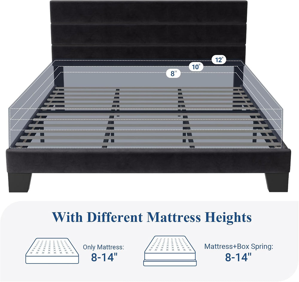 Allewie King Size Platform Bed Frame with Velvet Upholstered Headboard