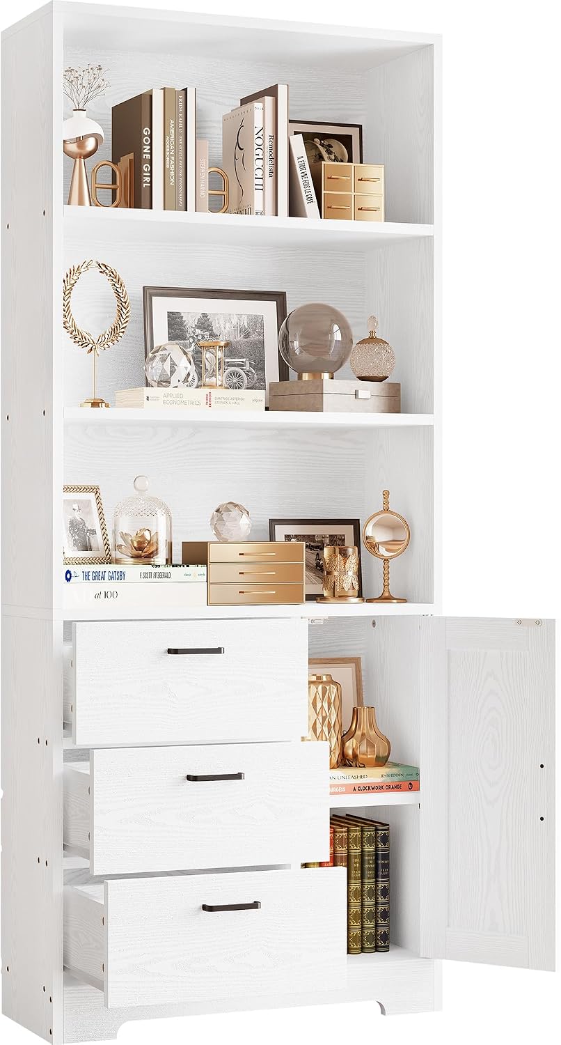 IRONCK 71 in Bookcase with Storage, Industrial Tall Bookshelf with Drawers