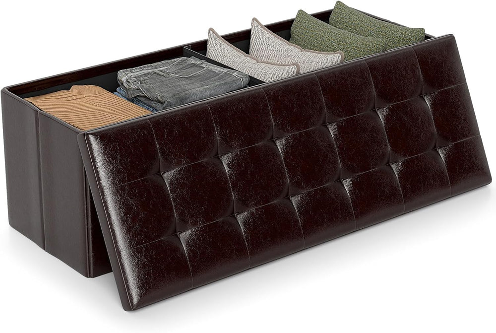 Giantex 43 Inches Folding Storage Ottoman Bench, Upholstered PU Leather Stora...