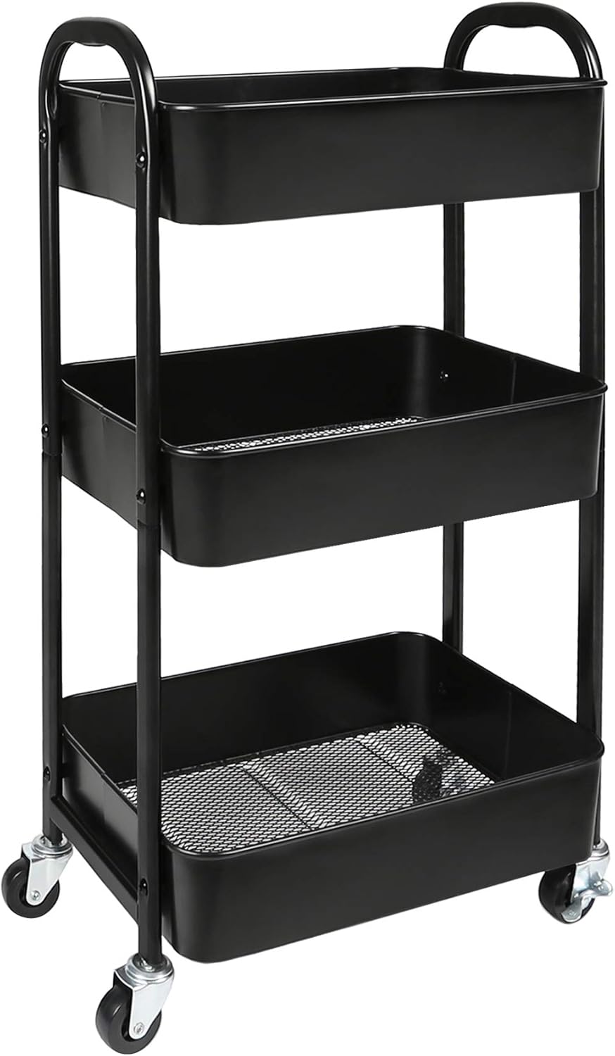 3-Tier Rolling Utility Cart with Caster Wheels,Easy Assembly, for Kitchen, Ba...