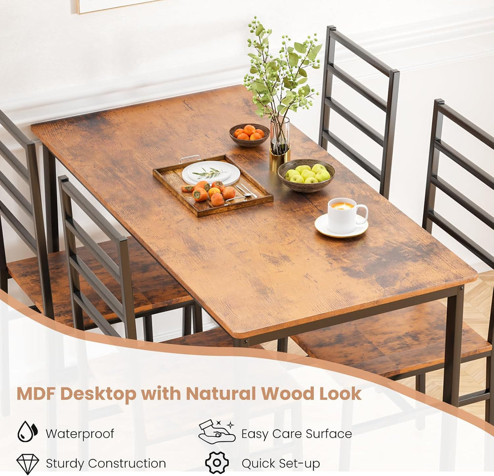 Kitchen Dining Table Set for 4, 5-Piece Kitchen Table and Chairs, Base Reinfo...