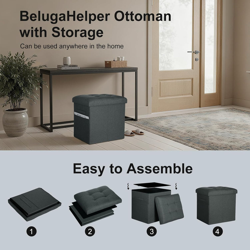 Small Ottoman with Storage, 61L Slim Tall Foldable Ottoman Foot Rest Stool wi...
