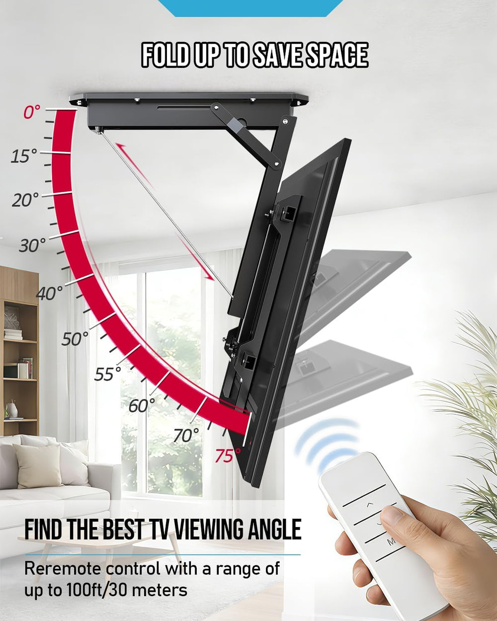 Electric Ceiling TV Mount with Remote - Motorized Ceiling TV Mount for Flat a...
