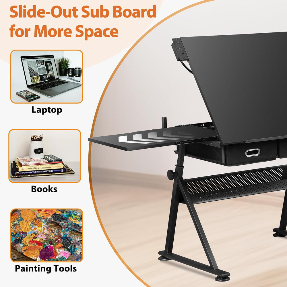 Nouva Adjustable Drafting Table Drawing Table w/Power Outlets (2AC, USB, Type...