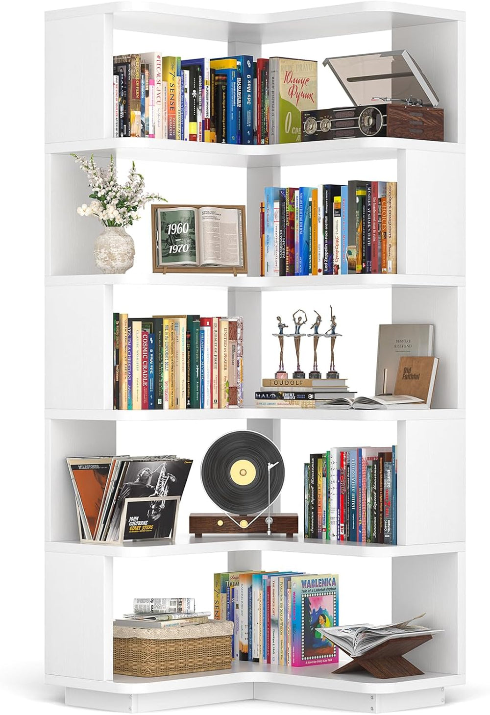 Armocity Corner Book Shelf, 6-Shelf L Shaped Corner Bookshelf with Baffle