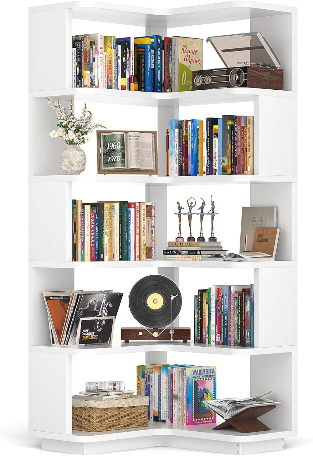 Armocity Corner Book Shelf, 6-Shelf L Shaped Corner Bookshelf with Baffle