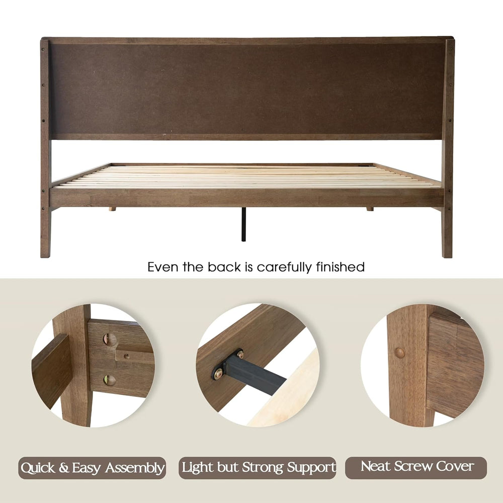 King Size Platform Bed Frame, Solid Wood Headboard & Footboard, 12 Durabl...