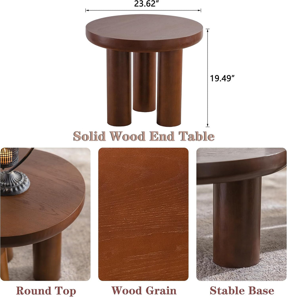 24" Walnut End Table, Simple End Table, Handcrafted Solid Round Table fo...