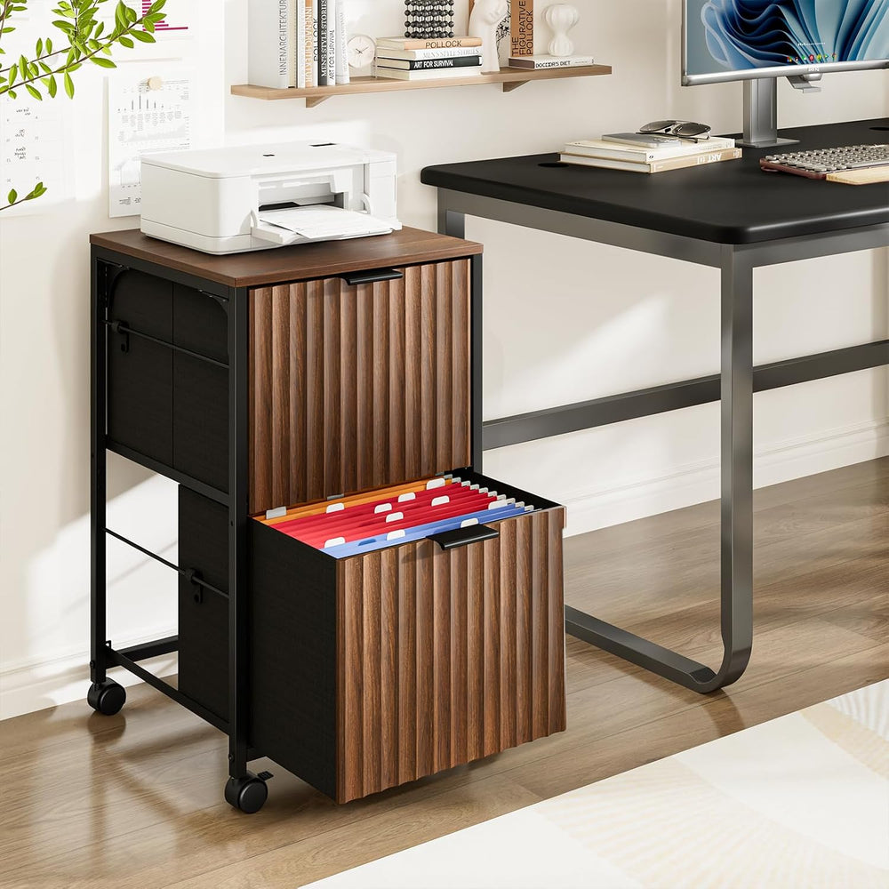 Bonnlo 2 Drawer Mobile File Cabinet, Rolling Fluted Filing Cabinet Under Desk...