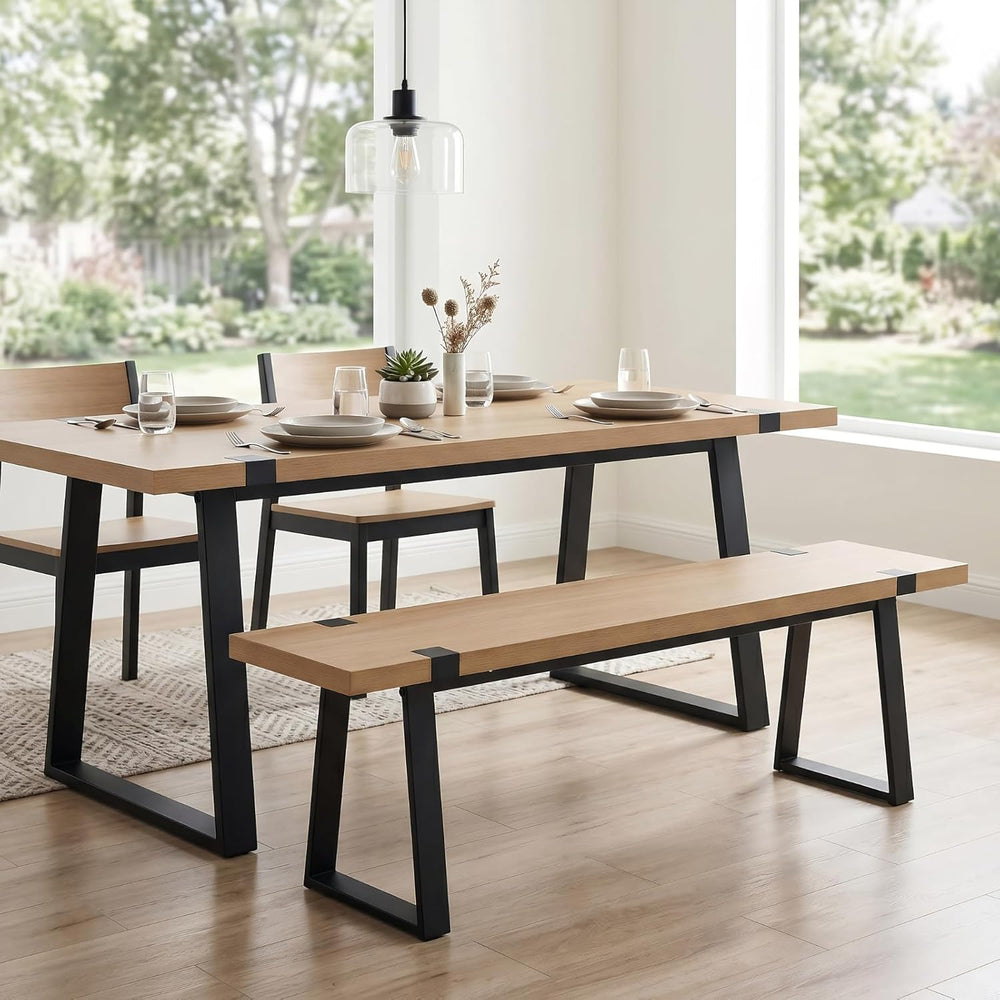 HNY 60" Entryway Bench Wood Dining Bench Bedroom Bench Modern Minimalist...