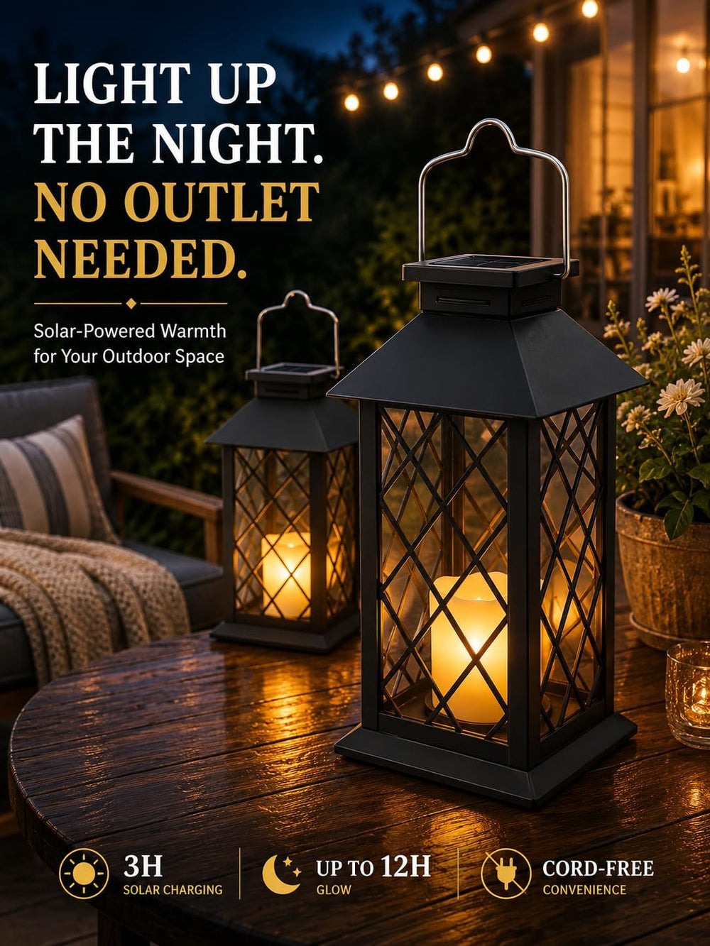 2 Pack 14'' solar lanterns outdoor waterproof,Includes flameless candles