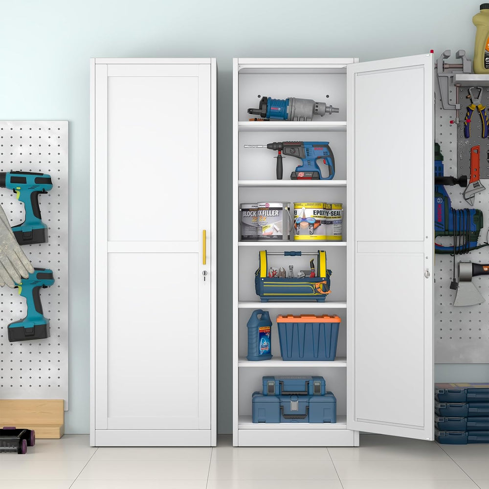 Metal Narrow Pantry Cabinet with Doors and Shleves, 67" H Tall Locker Ca...