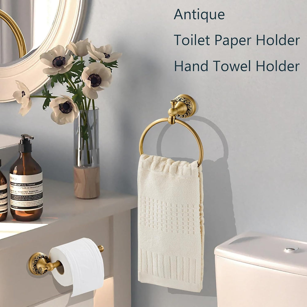 Antique Brass Toilet Paper Holder Towel Ring, Bathroom Hand Towel Holder Wall...