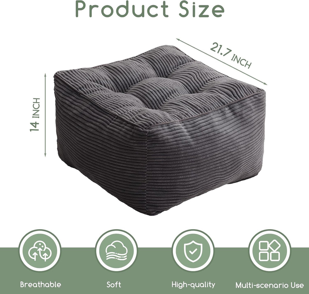 HIGOGOGO Square Stuffed Pouf Ottoman, Corduroy Poufs with Foam Chunk Filling,...