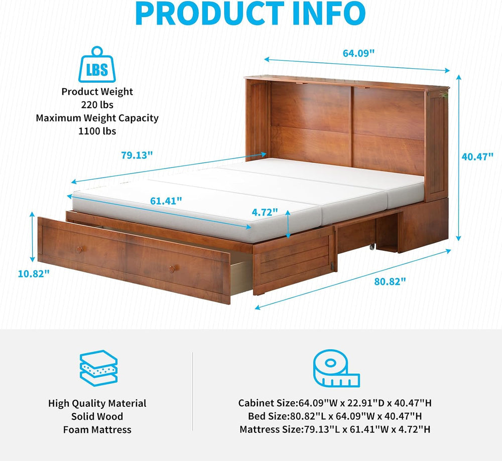 Mjkone Queen Size Murphy Cabinet Bed with Mattress Include, Queen Murphy Bed ...