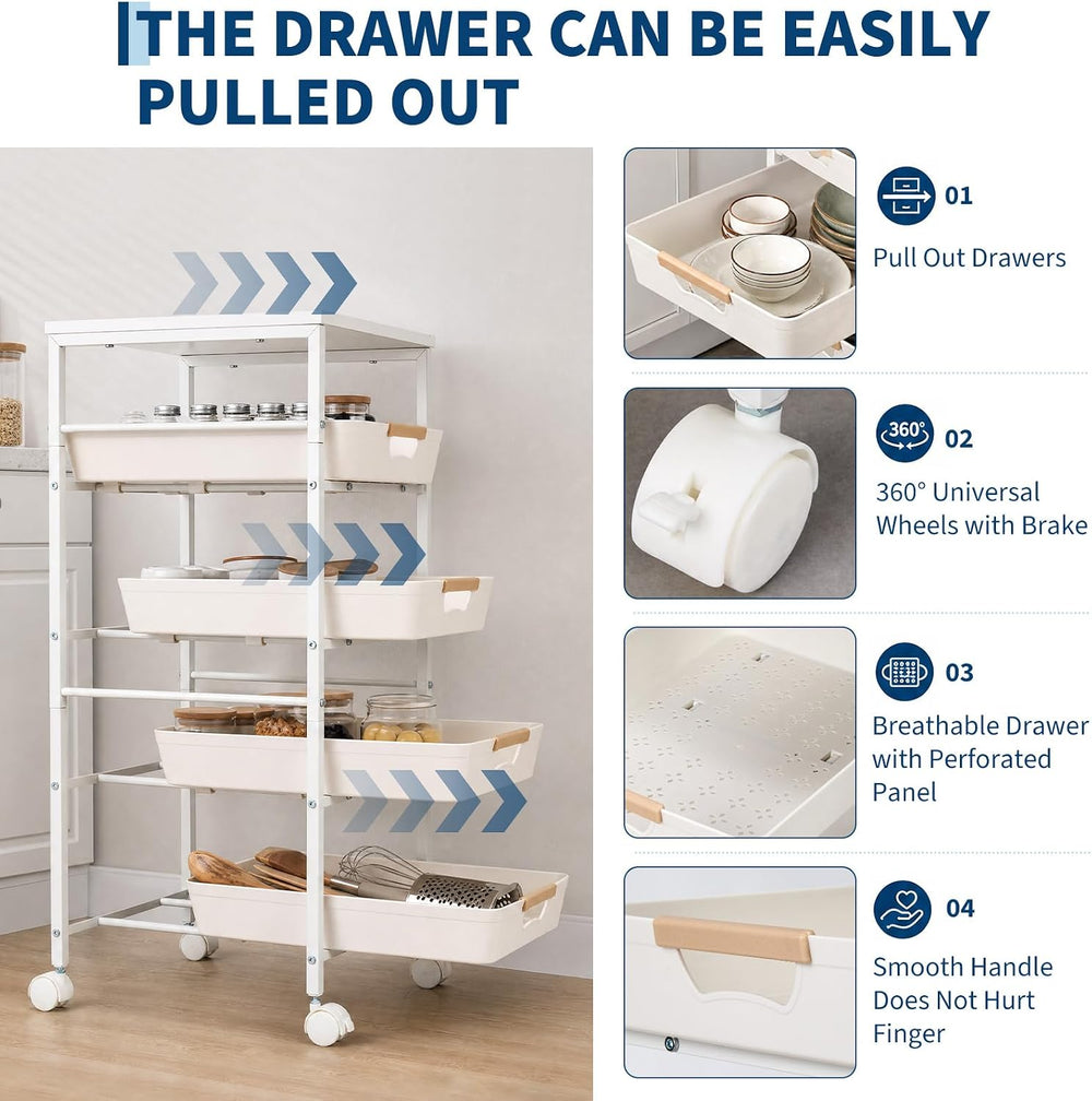 Garvee 5-Tier Slim Rolling Storage Cart, 12.6" Wooden Top Narrow Kitchen...