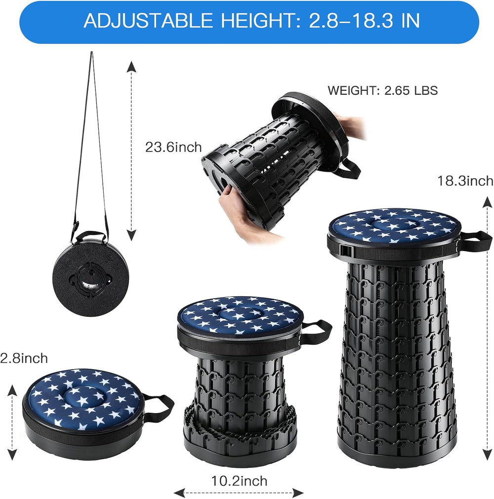 800 lb Portable Collapsible Stool for Adults - Black + Cushion