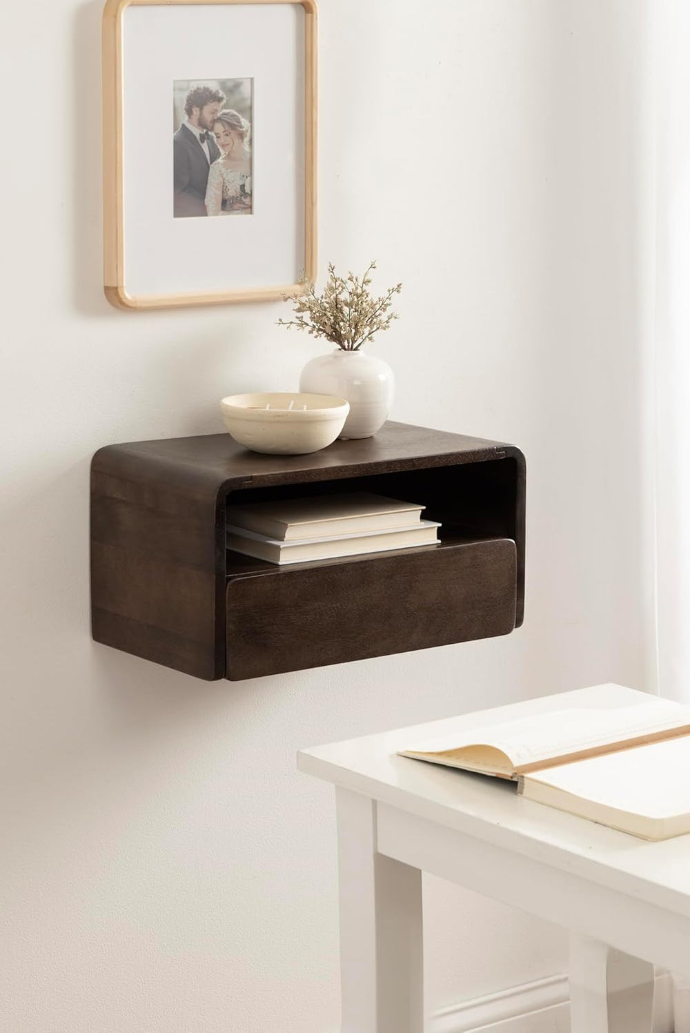 Kate and Laurel Kato Modern Mango Wood Floating Side Table with Drawer, 18 x ...