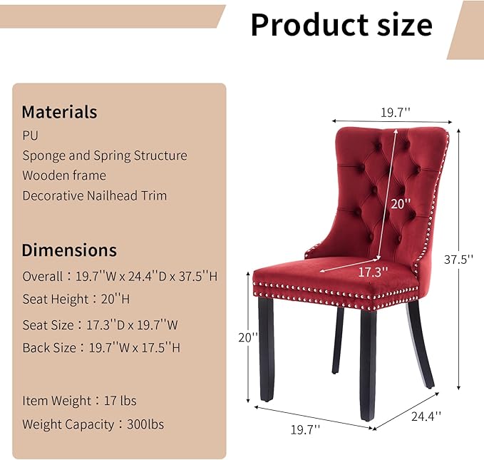Modern Dining Chairs Set of 4, Tufted Upholstered Dining Chair with Solid Woo...