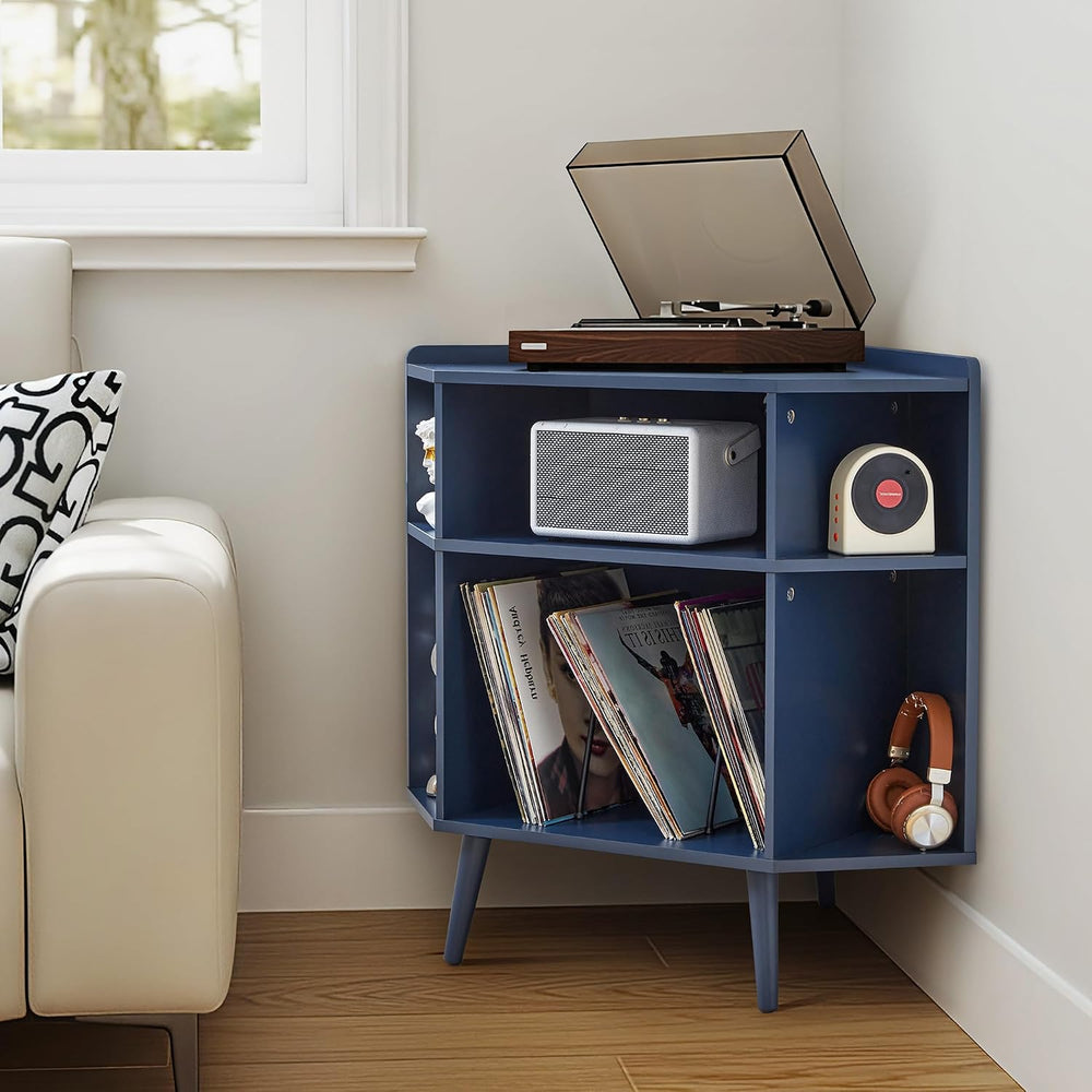 Corner Record Player Stand with Charging Station & USB Ports, 3 Tier Mid ...