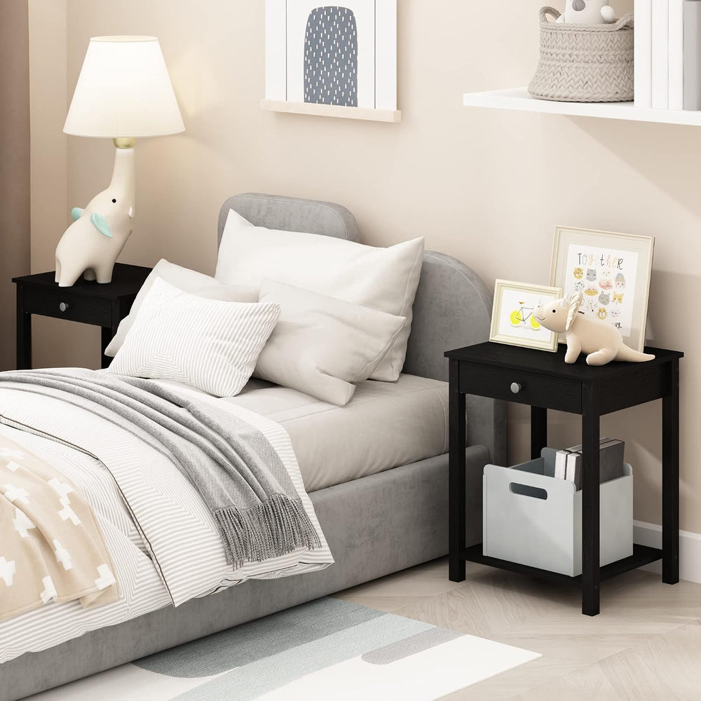 Furinno Classic Side Table Set of 2, 2-Tier Modern End Table with Small Drawe...