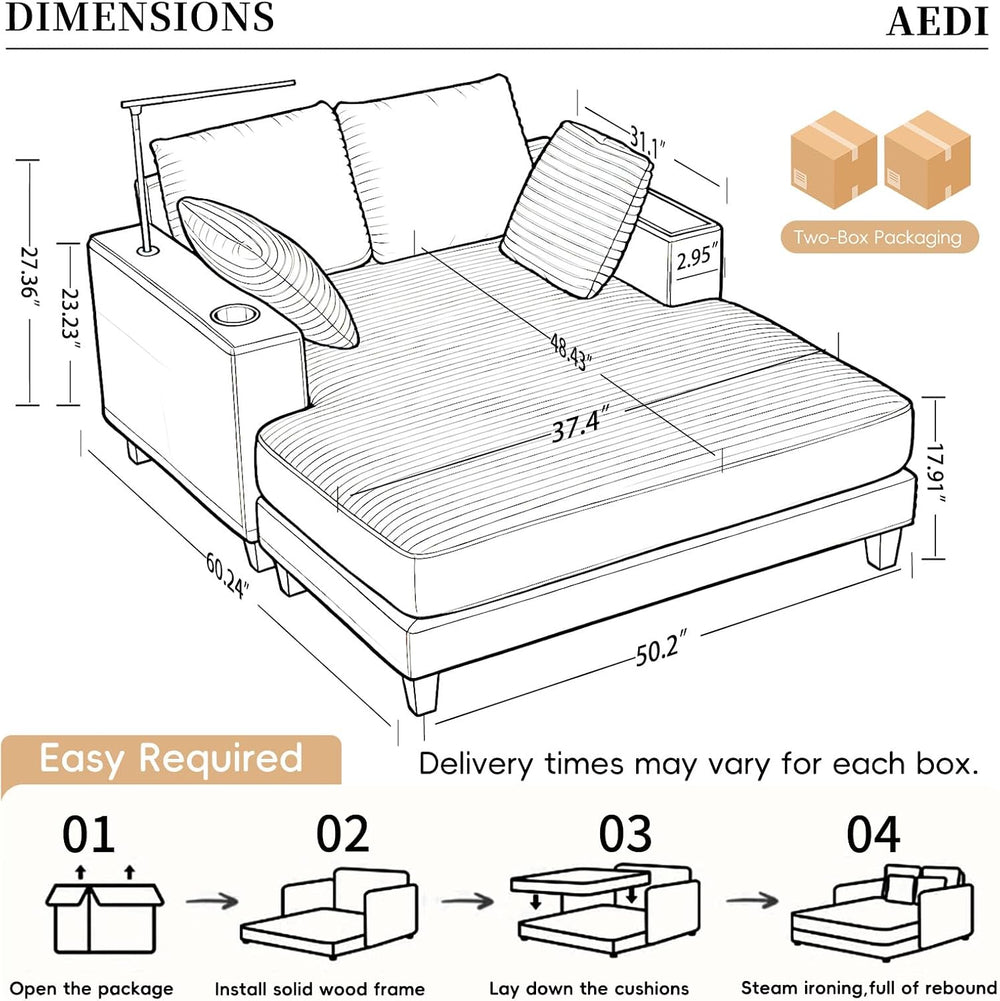 AEDI Oversized Chaise Lounge Chair with Reading Light & USB Charging,Slee...