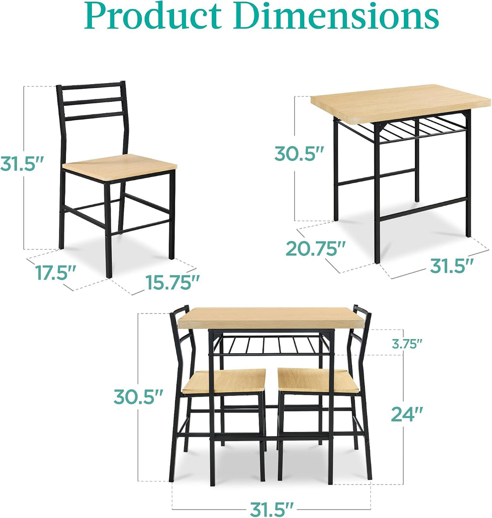 Best Choice Products 3-Piece Modern Dining Set, Space Saving Dinette for Kitc...