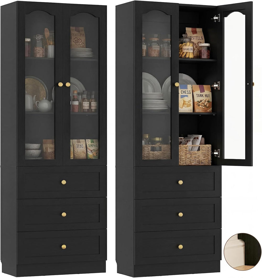 Cyclysio 80" Tall Pantry Cabinet for Kitchen Storage, Black Pantry Cabin...