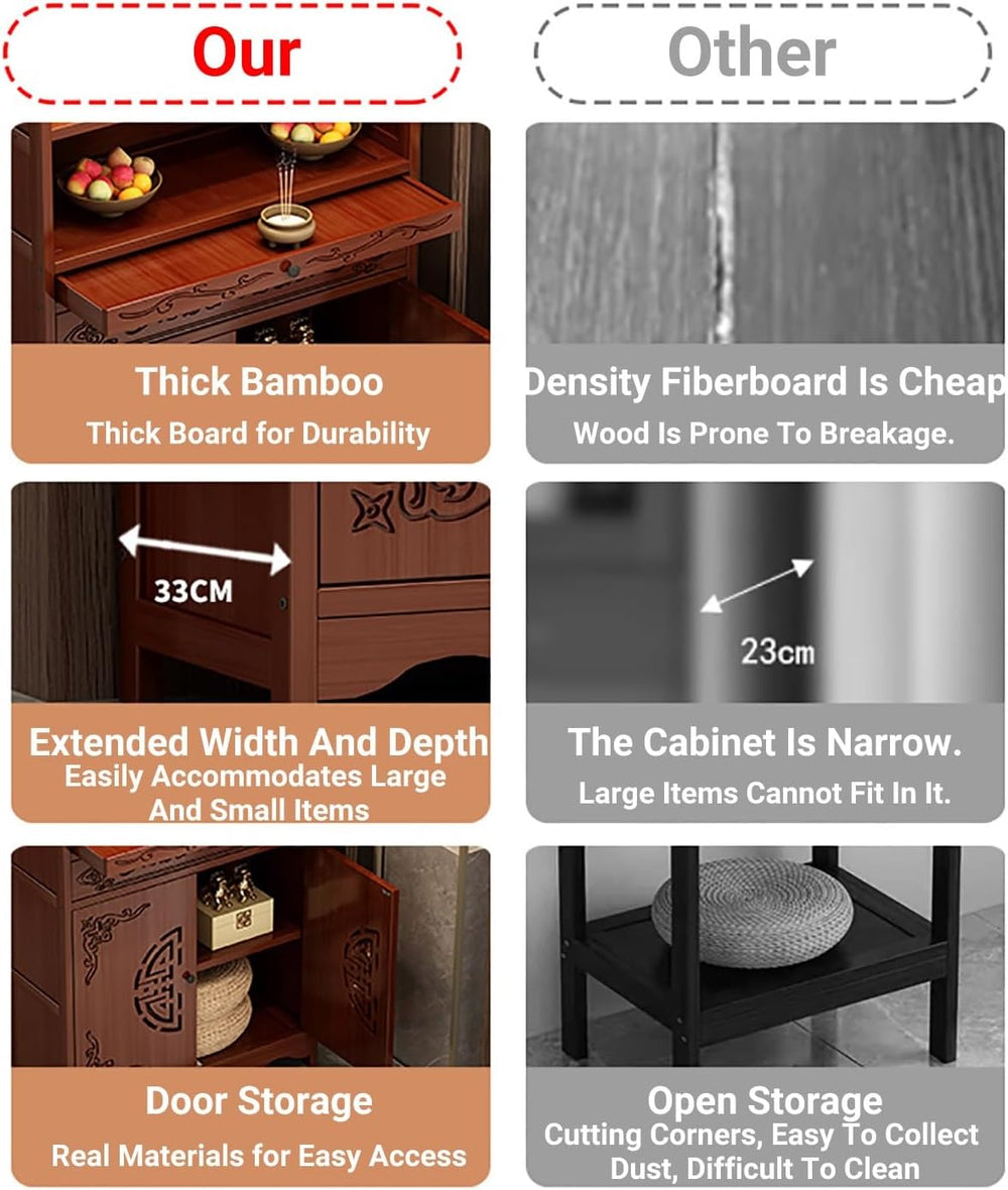Altar Cabinet, Pooja Cabinet, Thick Bamboo Altar Table, Personal Meditation T...