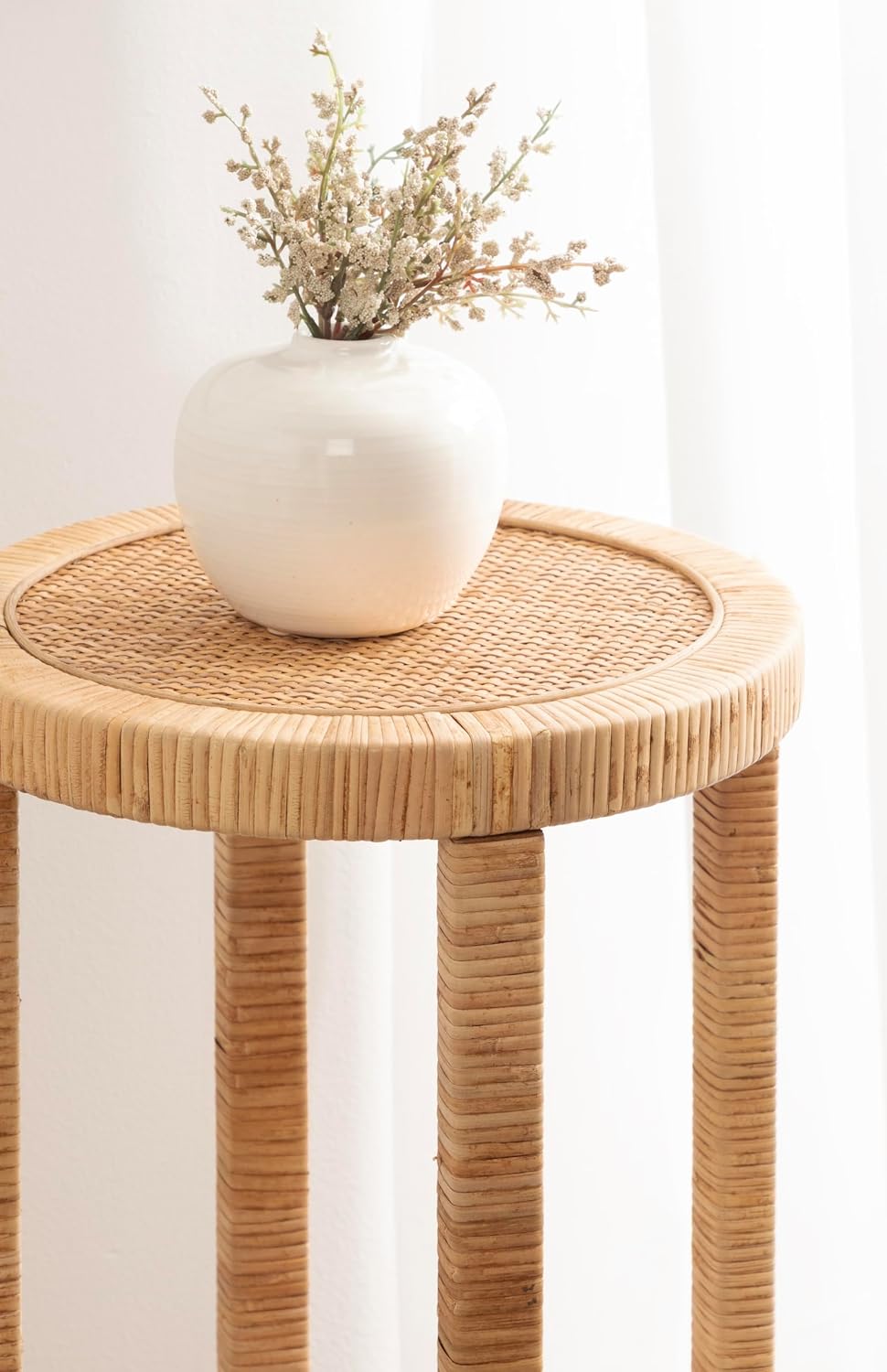 Kate and Laurel Rafina Round Rattan Drink Table, 13 x 13 x 28, Natural Brown,...