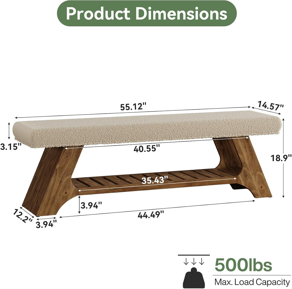 Tribesigns 55" Solid Wood Bench with Cushion and Shoe Storage, 2-Tier Up...