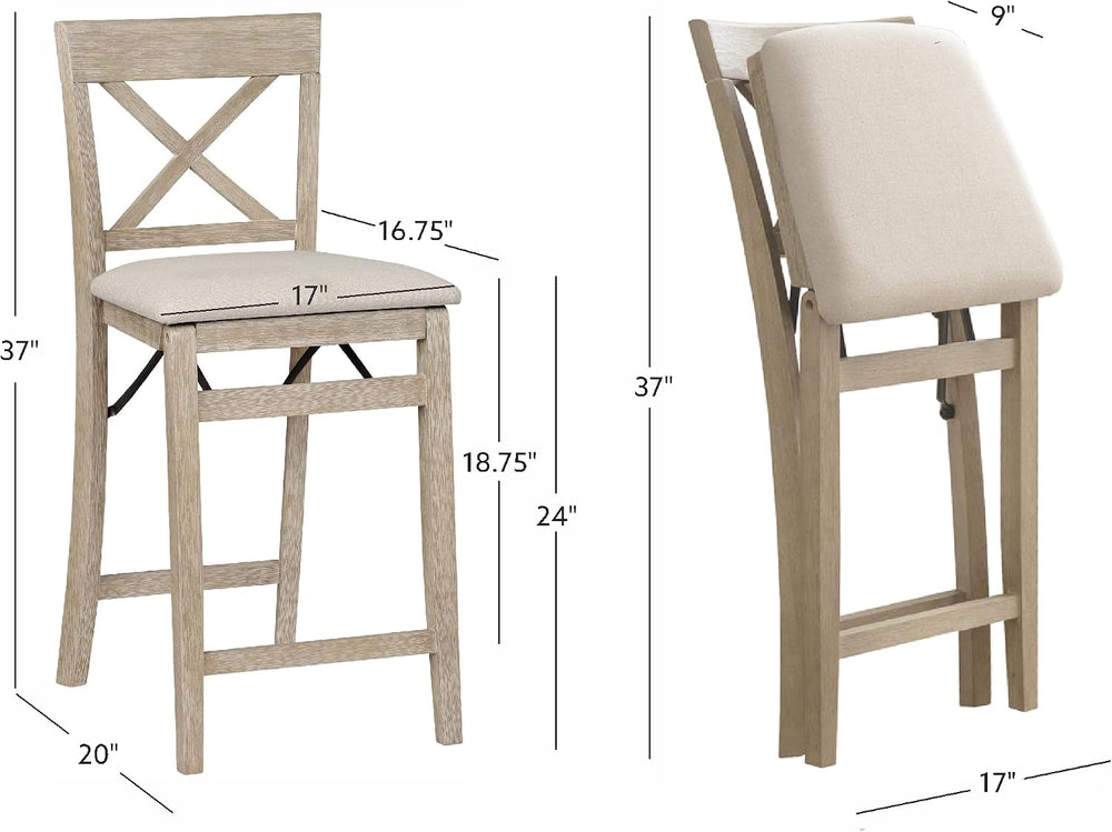 Linon Triena X Back Neutral Greywash Wooden Fully Assembled Folding 24 Inch S...