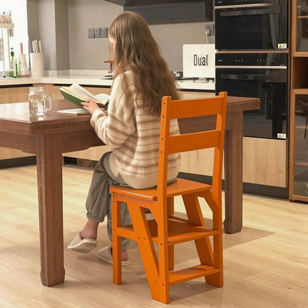 Solid Wood 3-in-1 Folding Ladder Chair, Convertible Step Stool & Display ...