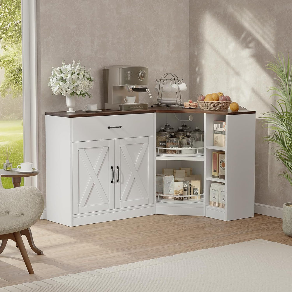 Corner Cabinet w/Charging Station, Kitchen Pantry w/Lazy Susan Turntable | Fa...