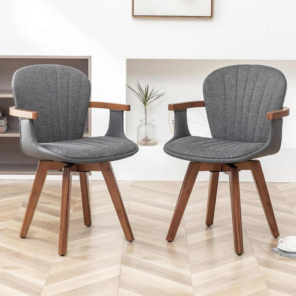 LUNLING Swivel Dining Chairs Set of 2, Mid Century Modern Gray Fabric+Faux Le...