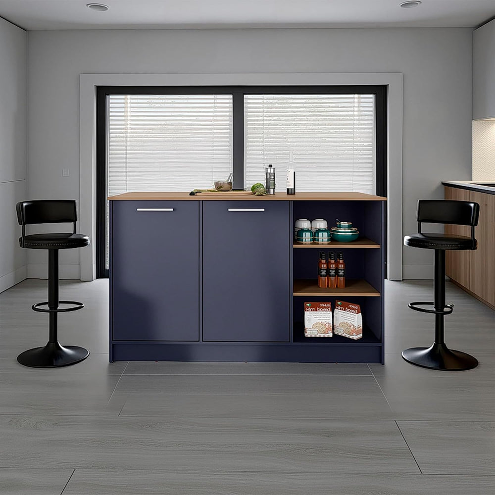 Kitchen Island with 2 Doors and 7 Shelves Alby Blue/Natural Oak | Combines Al...
