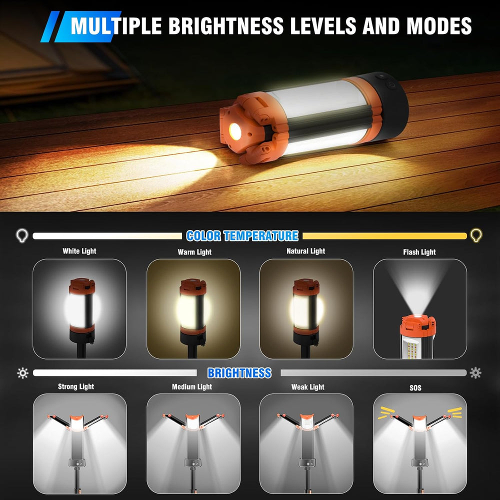 AKOFUN 12000mAh Camping Light with Stand, Portable Rechargeable Work Light