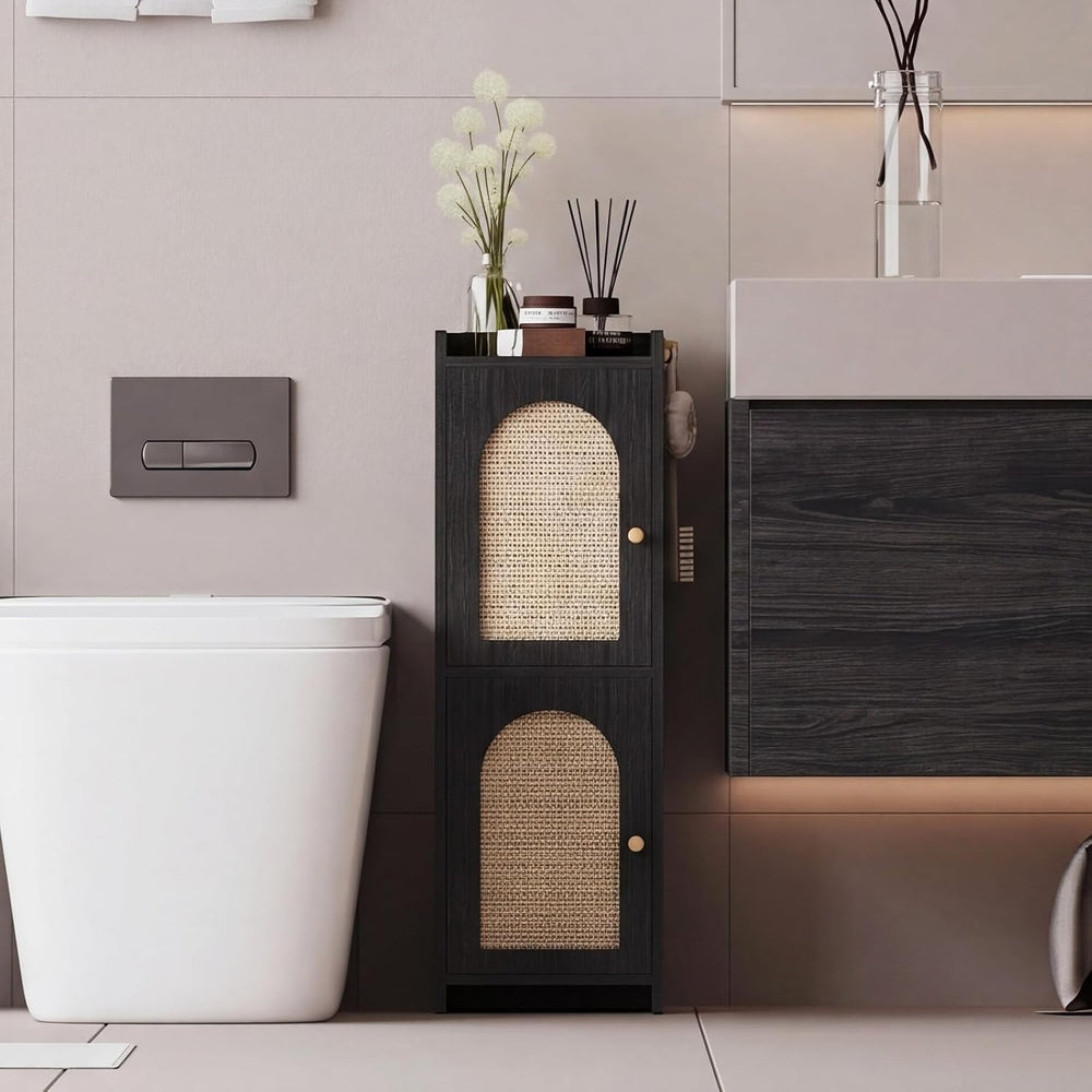Arbuxzuy Rattan Bathroom Storage Cabinet with 2 Doors and Adjustable Shelf