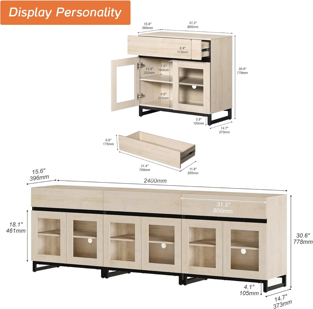 WAMPAT Sideboard Buffet Cabinets, Modern Credenza Sideboard with Adjustable S...