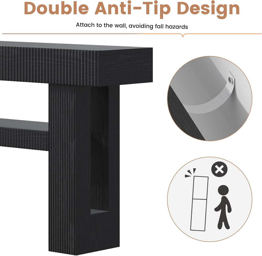 Bigbiglife 63" Fluted Console Table, Black | 2-Tier with Storage Shelves...