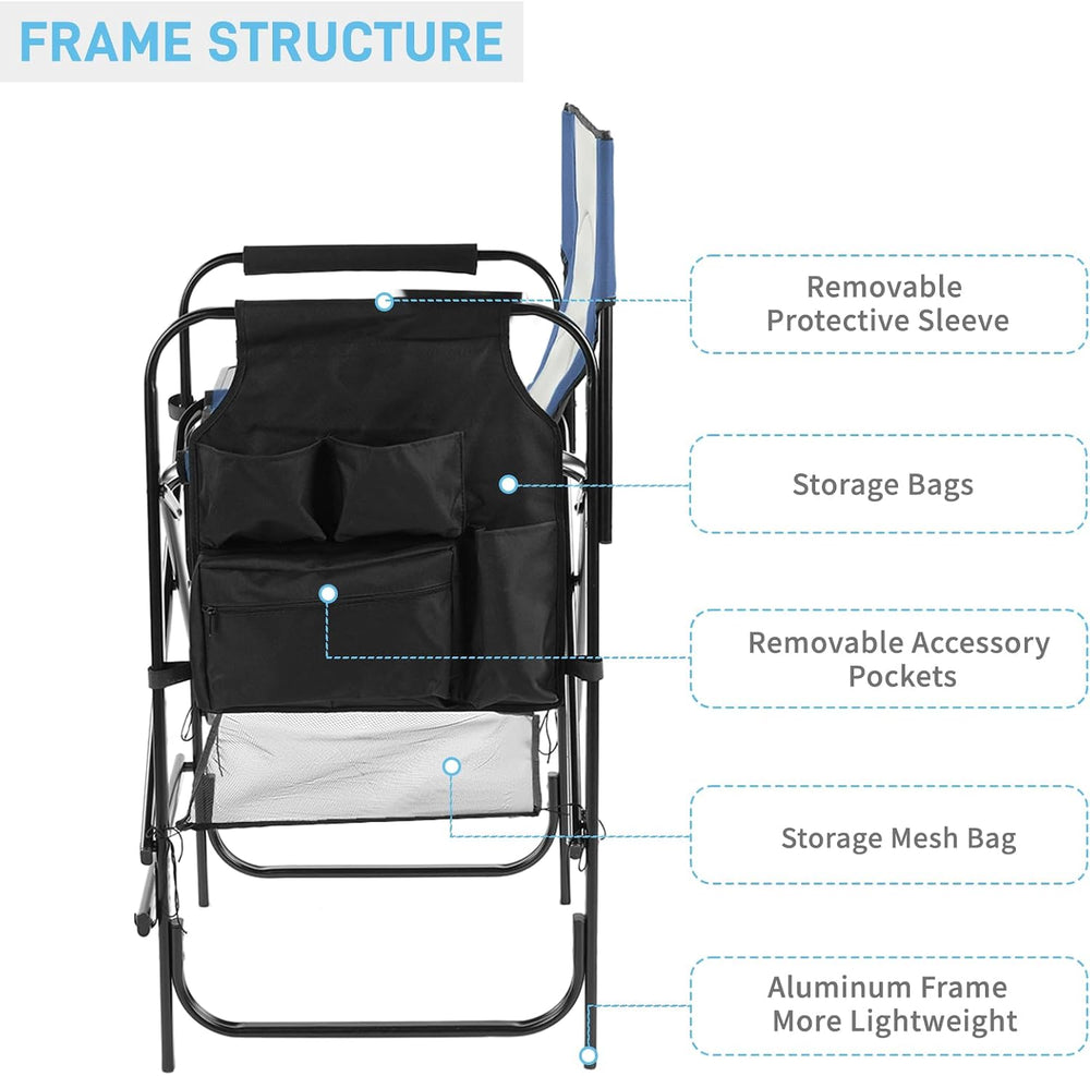 2 Piece 26" Tall Directors Chair Height Seat Folding, Blue/Grey