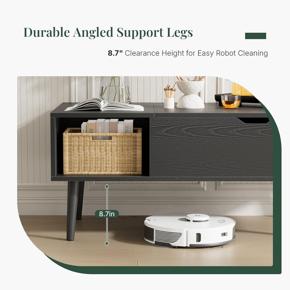 Wood Lift Top Coffee Table with Hidden Storage Compartment & Open Shelf, ...