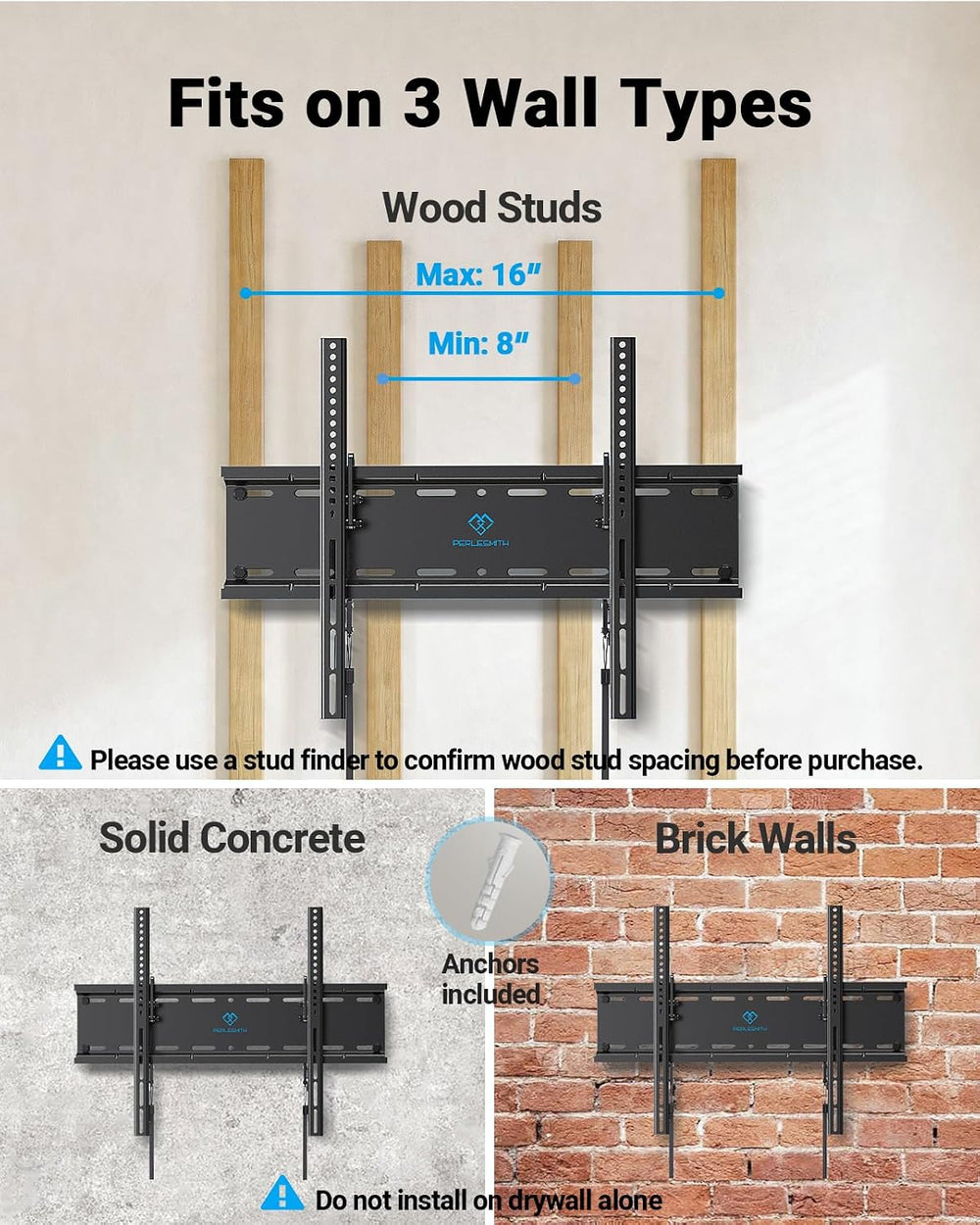 PERLESMITH Tilt TV Wall Mount with LED Light, TV Mount for 26–60 Inch TVs up ...