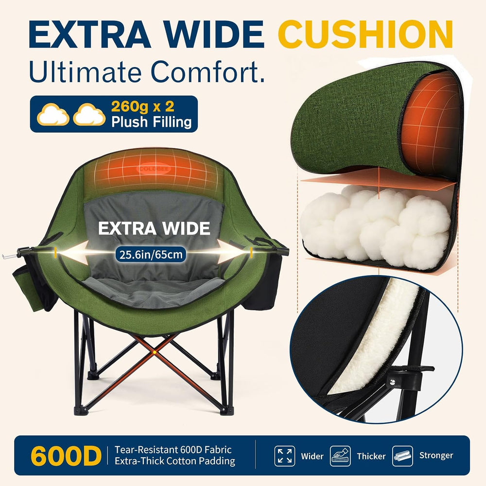 Coldbee Oversized Camping Chairs, Heavy Duty Padded, Thick Headrest, Green