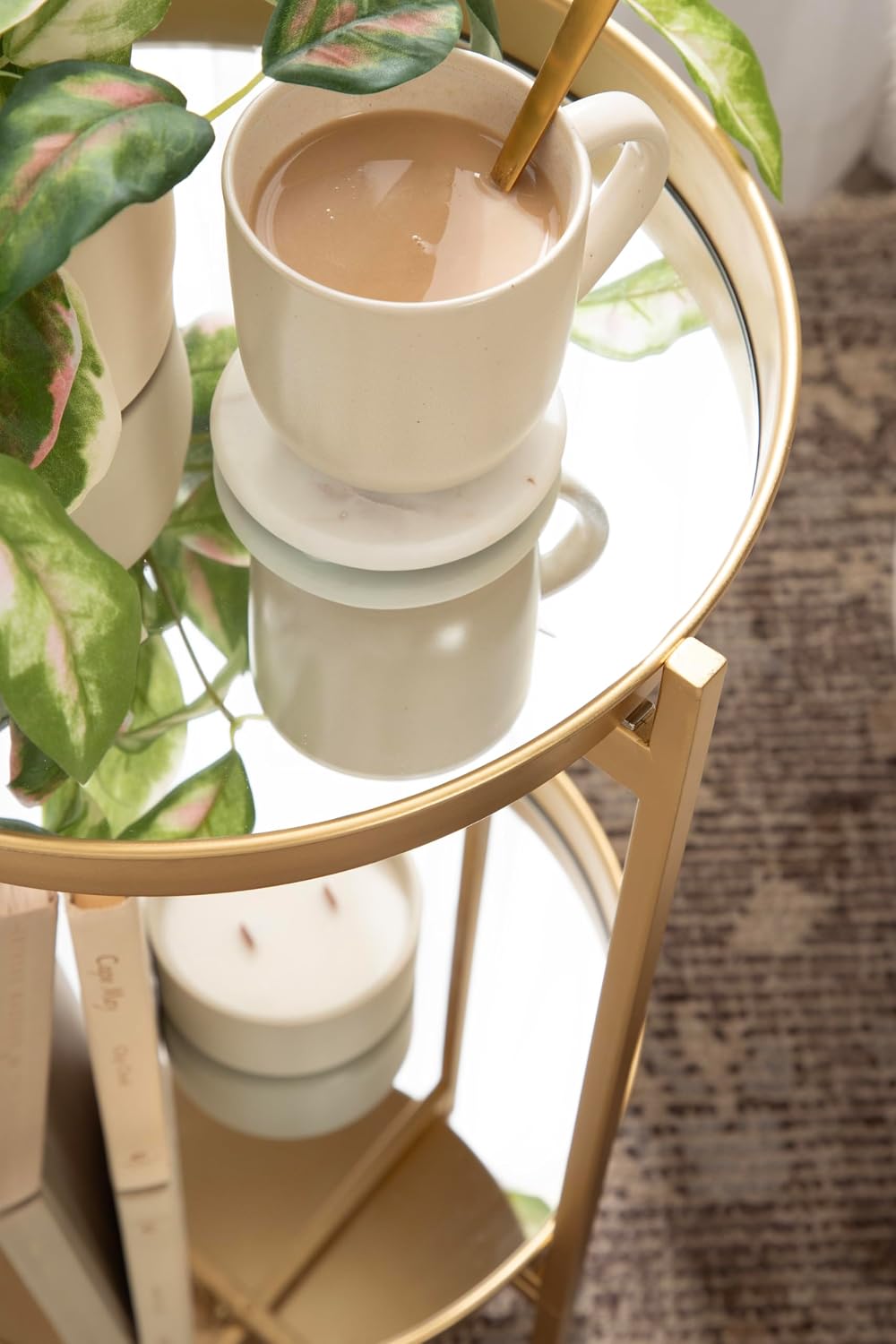 Kate and Laurel Celia Round Metal Foldable Tiered Side Table, 16 x 26, Gold, ...