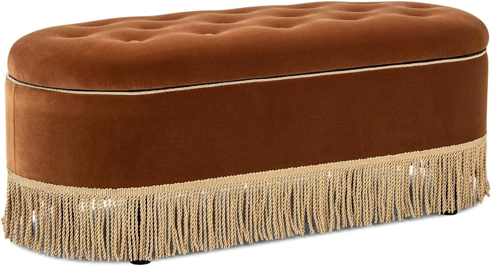 Jennifer Taylor Home 48.5" Oval Tufted Bullion Fringe Storage Bench, Bur...