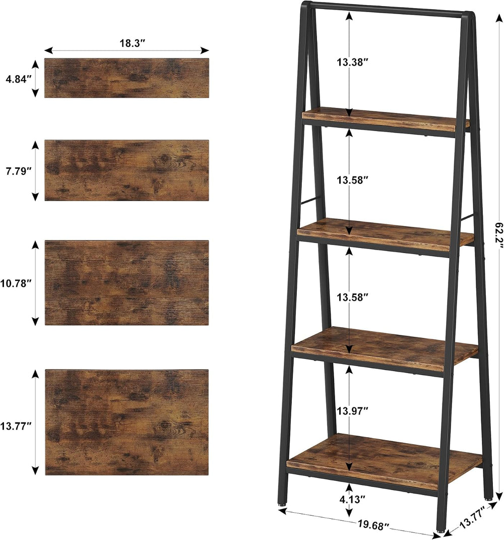 Homeiju Ladder Shelf, 4-Tier Leaning Ladder Bookshelf, Rustic and Wood Ladder...